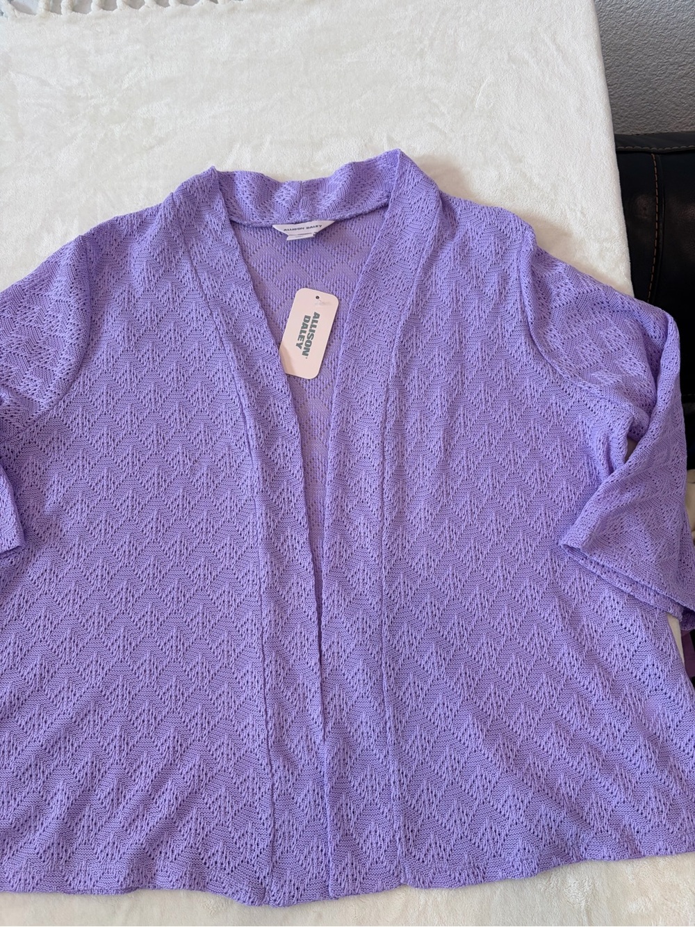 Allison Daley Lavender Open-Front Knit Cardigan